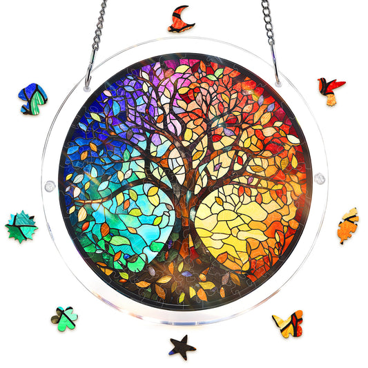 Acrylic Jigsaw Puzzle Suncatcher - Four Seasons Tree of Life