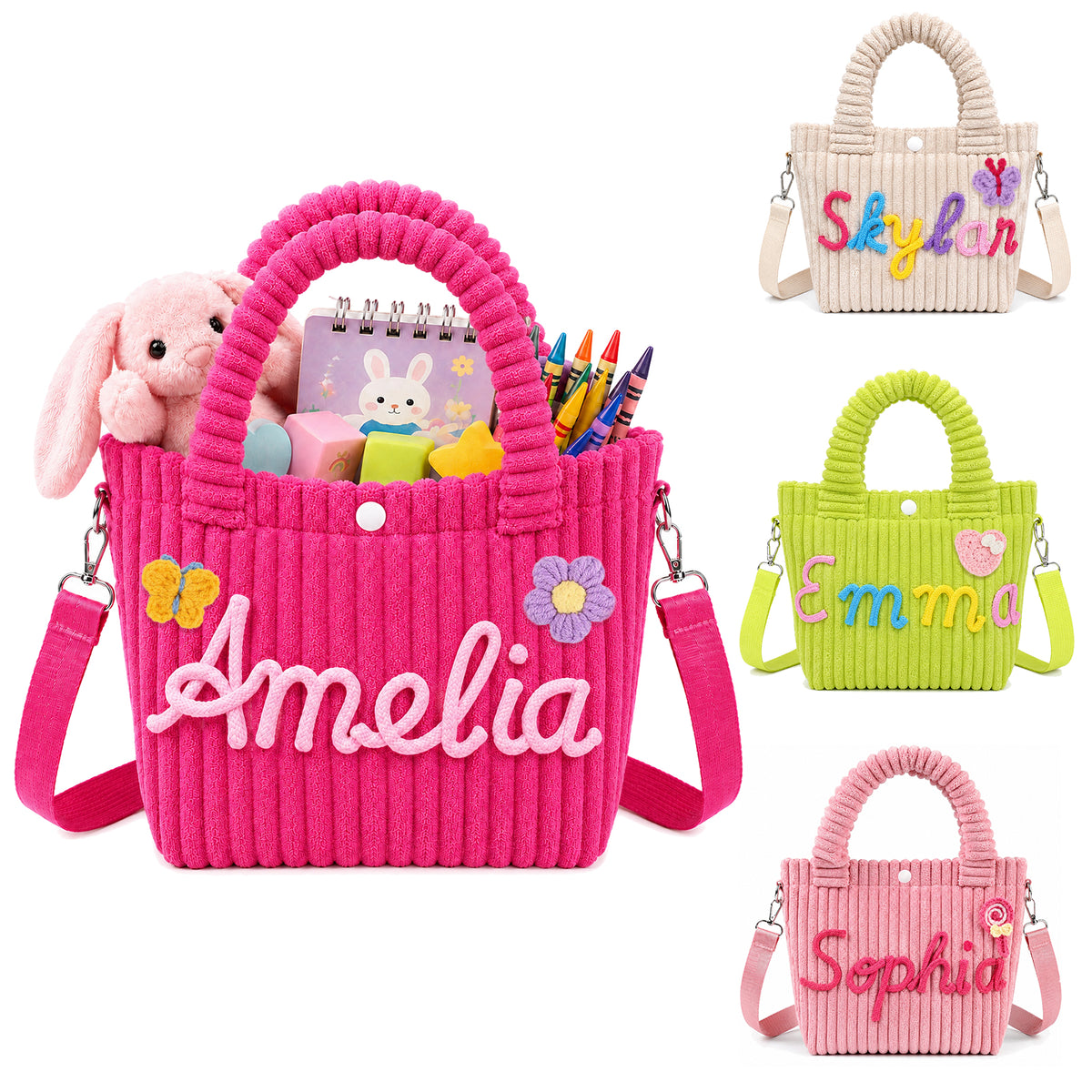 Personalized Corduroy Kids Handbag – Custom Name Shoulder & Tote Bag