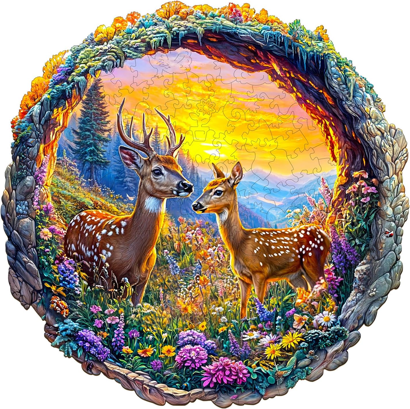 Deer Among Flowers Wooden Puzzle