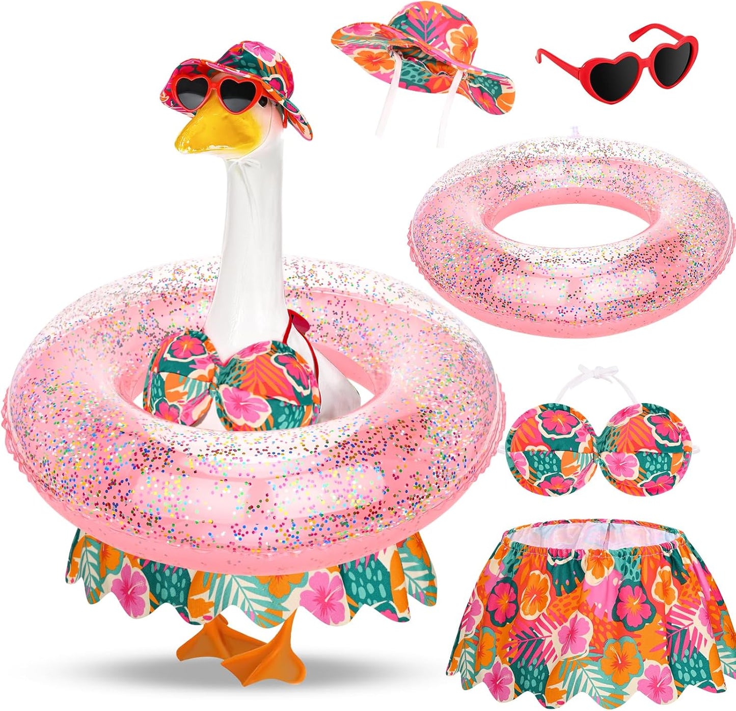 Pink Aloha" 5-Piece Hawaiian Bikini Set for 23" Porch Goose | Summer Island Vibes