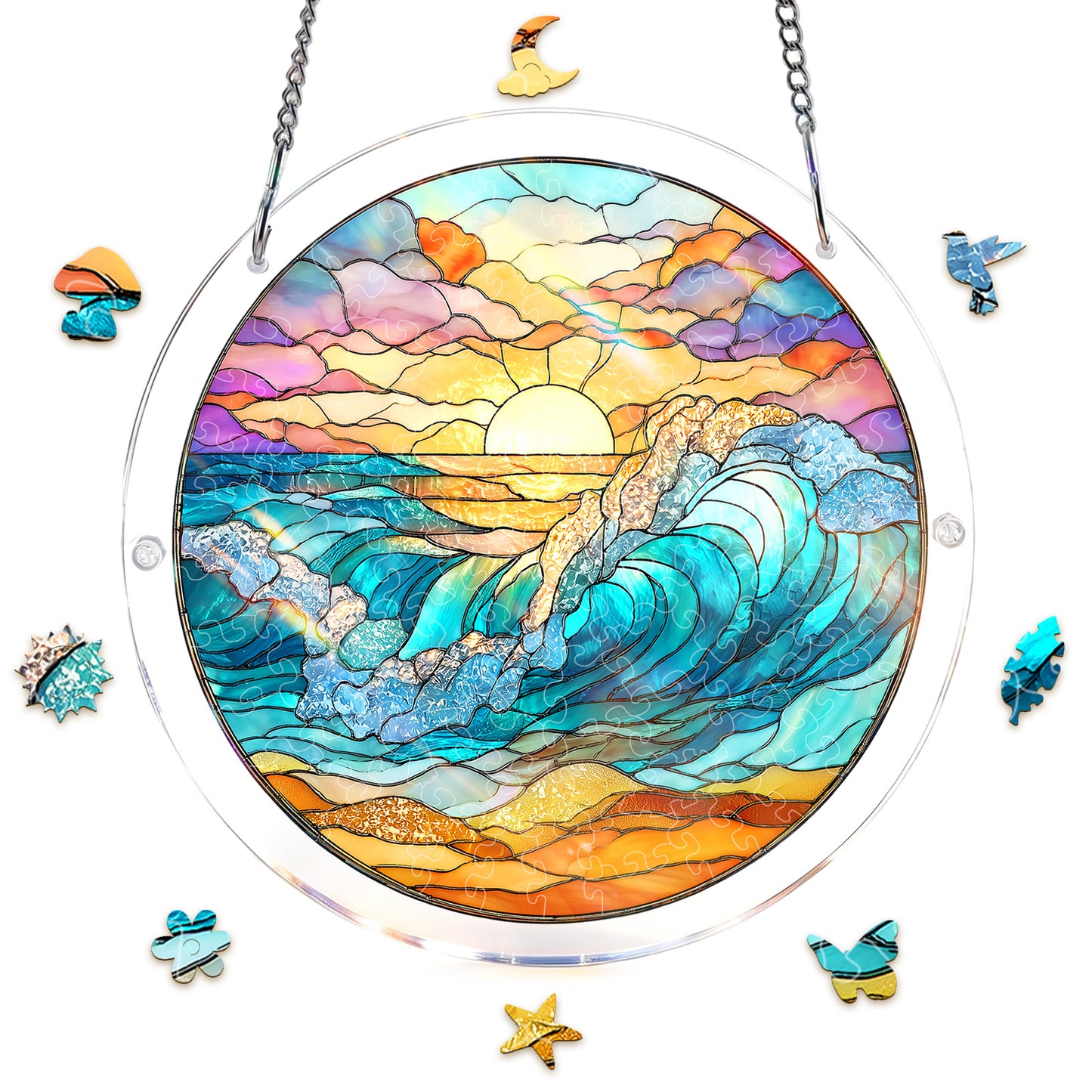 Acrylic Jigsaw Puzzle Suncatcher – Golden Tide Sunrise