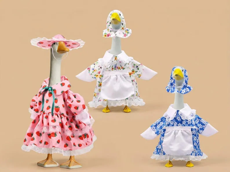 Cute Strawberry Porch Goose Outfit | Pink Goose Dress with Matching Hat