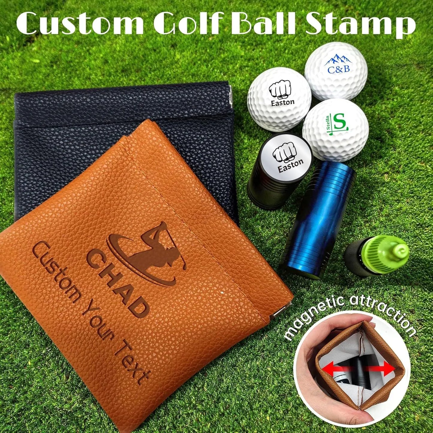 Personalized Golf Ball Stamp Kit – Custom Marker with Premium Leather Pouch