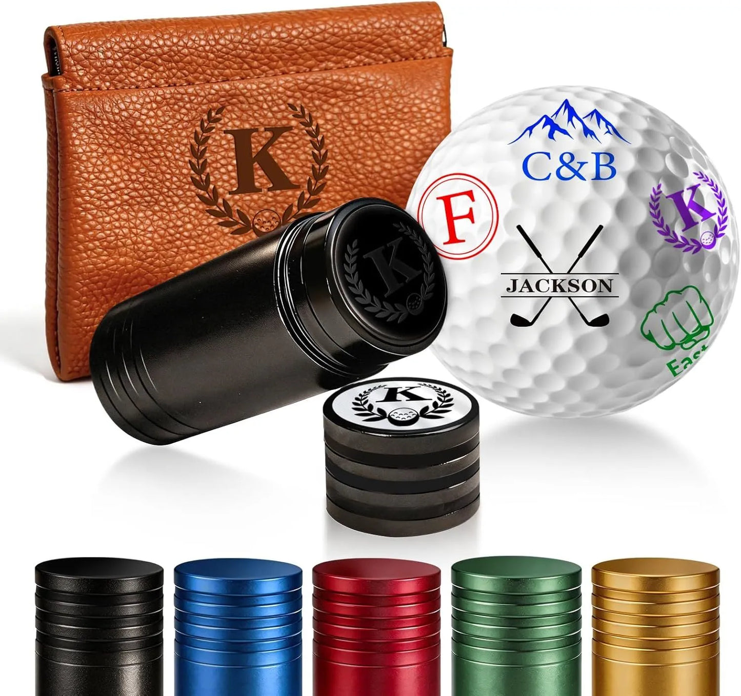 Personalized Golf Ball Stamp Kit – Custom Marker with Premium Leather Pouch