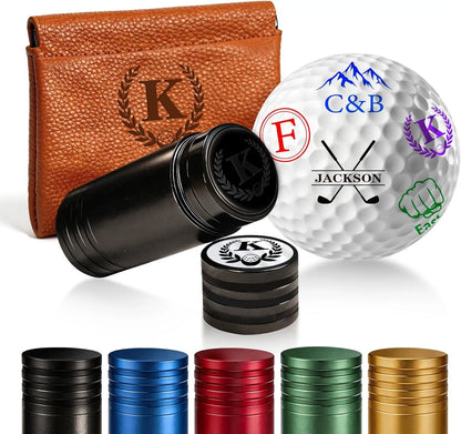 Personalized Golf Ball Stamp Kit – Custom Marker with Premium Leather Pouch