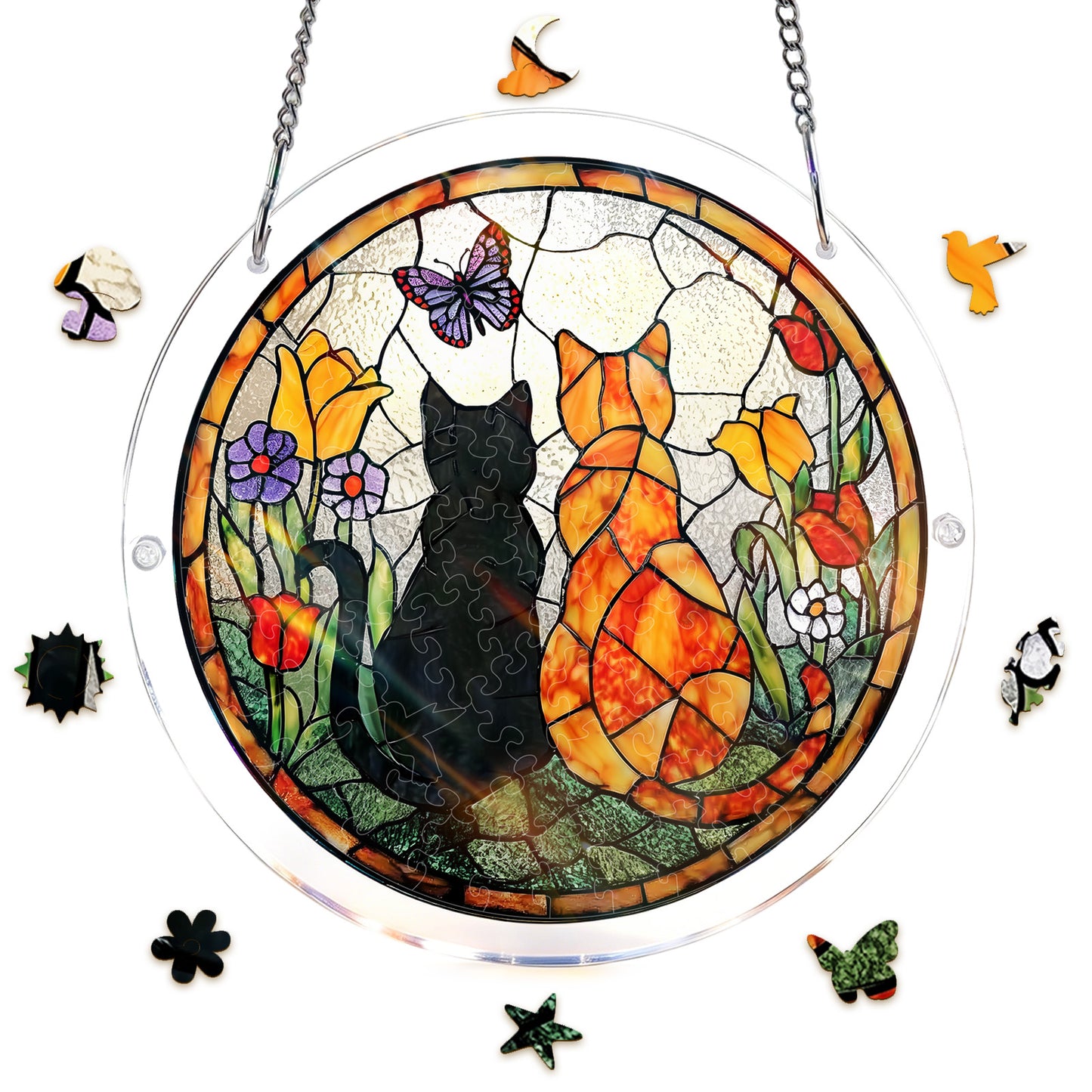 Acrylic Jigsaw Puzzle Suncatcher – Sunlit Cat Companions