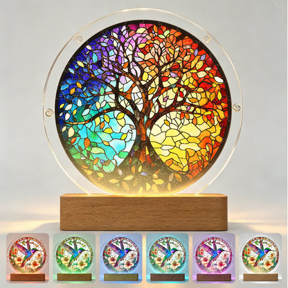 Acrylic Jigsaw Puzzle Suncatcher - Four Seasons Tree of Life(LED Wood Base Edition)