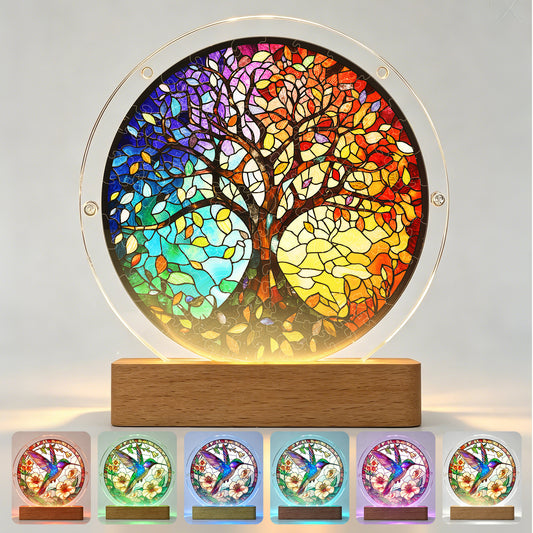 Acrylic Jigsaw Puzzle Suncatcher - Four Seasons Tree of Life(LED Wood Base Edition)