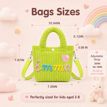 Personalized Corduroy Kids Handbag – Custom Name Shoulder & Tote Bag