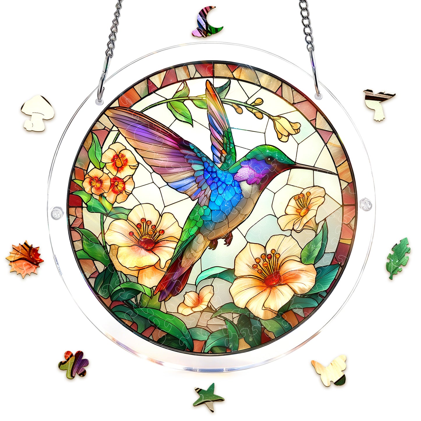 Acrylic Jigsaw Puzzle Suncatcher – Hummingbird Bloom
