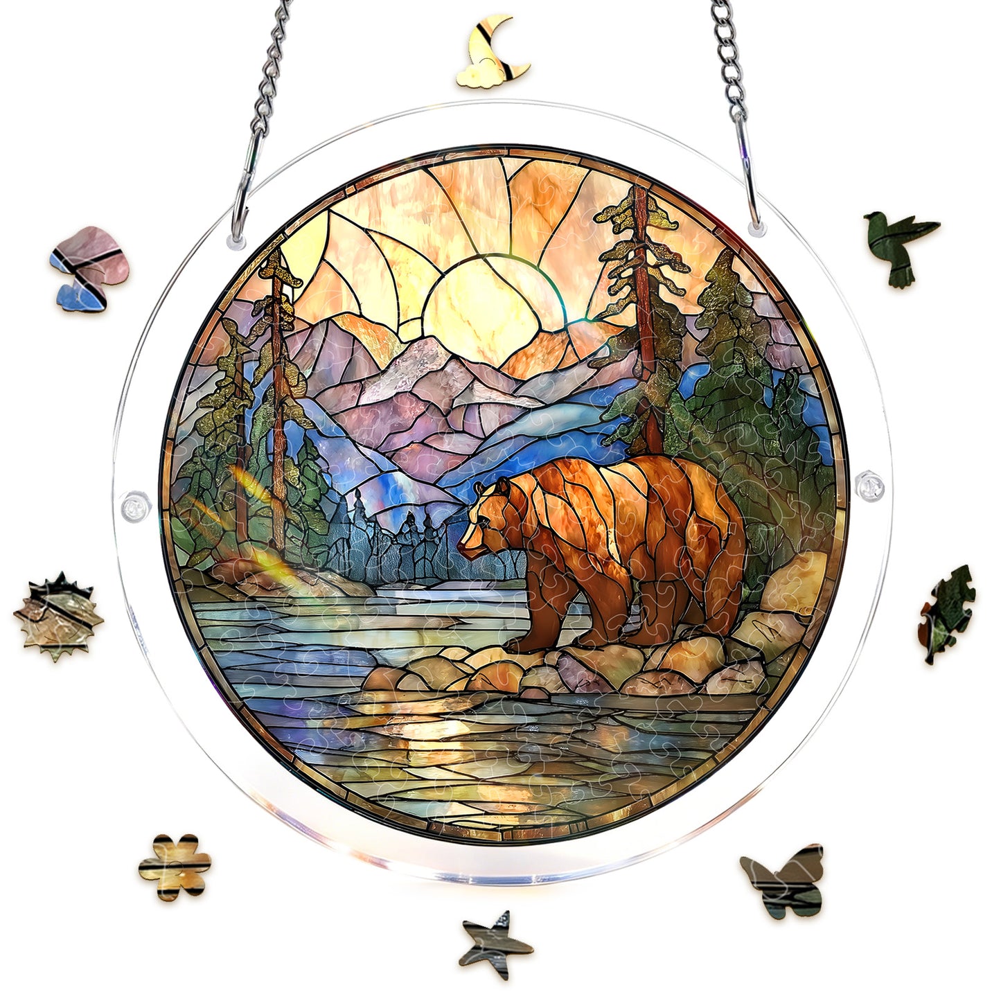 Acrylic Jigsaw Puzzle Suncatcher - Majestic Mountain Grizzly