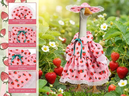 Cute Strawberry Porch Goose Outfit | Pink Goose Dress with Matching Hat