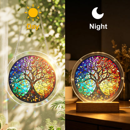 Acrylic Jigsaw Puzzle Suncatcher - Four Seasons Tree of Life(LED Wood Base Edition)