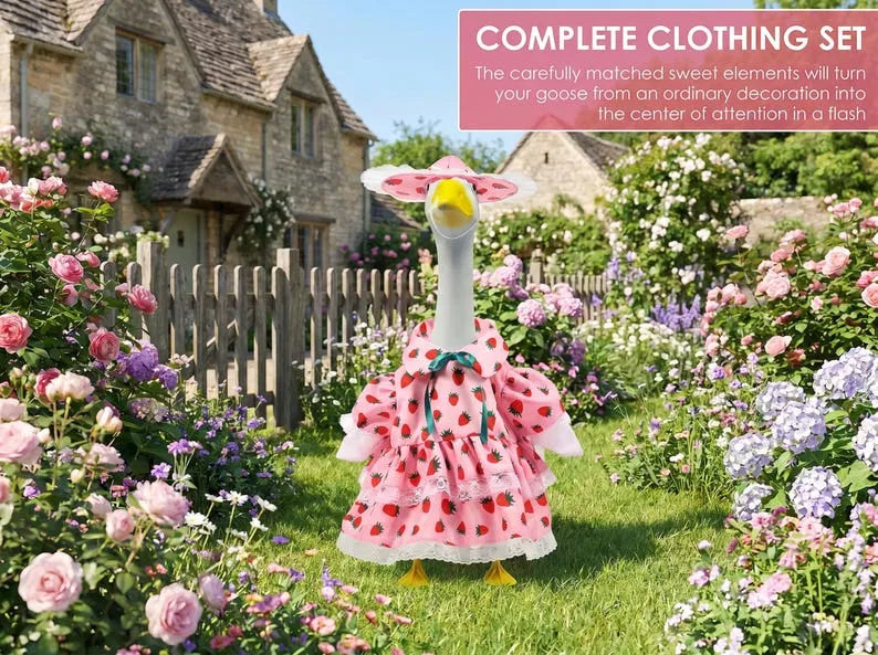 Cute Strawberry Porch Goose Outfit | Pink Goose Dress with Matching Hat