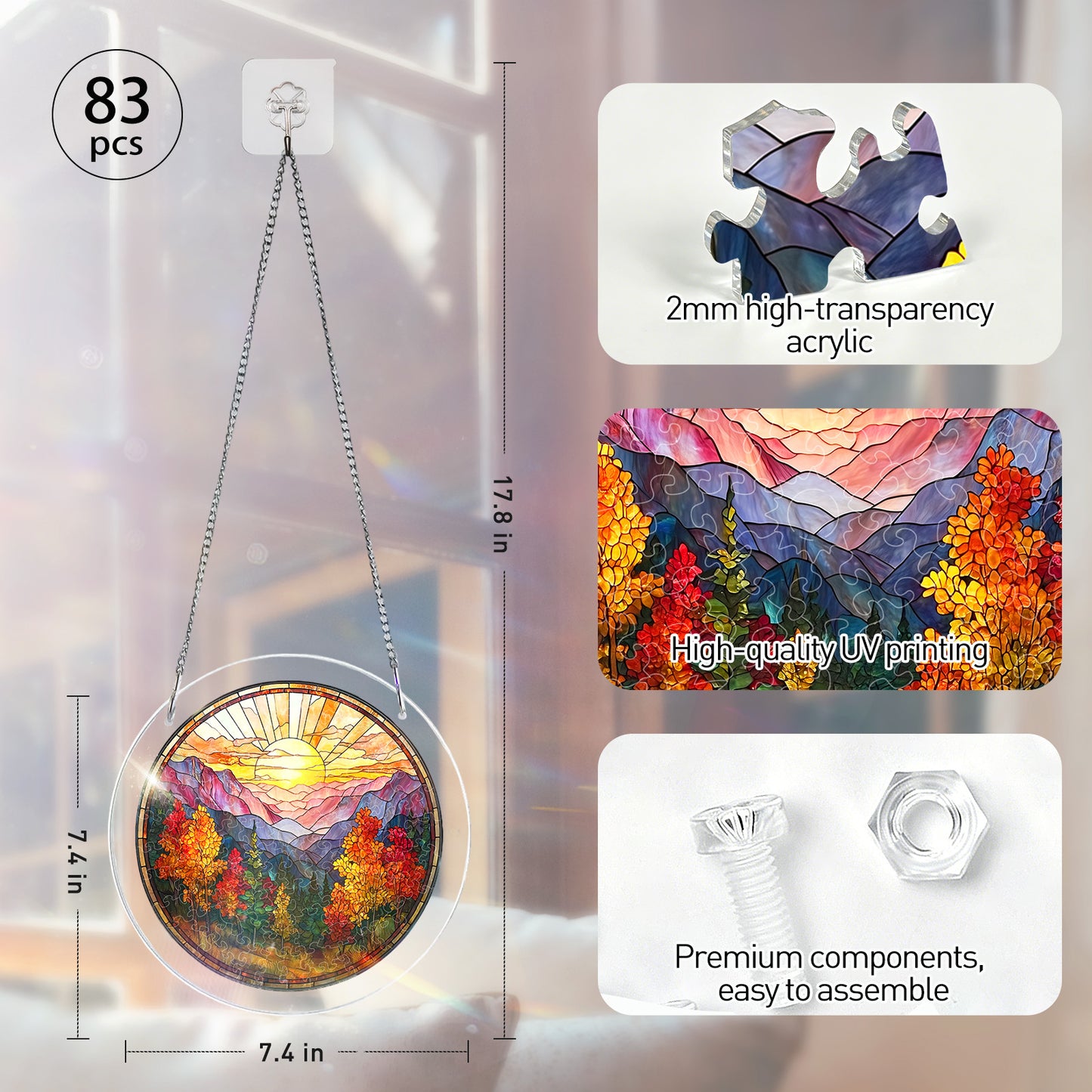 Acrylic Jigsaw Puzzle Suncatcher - Golden Autumn Mountain Sunrise