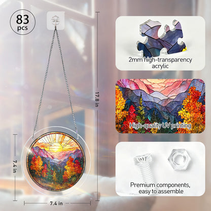Acrylic Jigsaw Puzzle Suncatcher - Golden Autumn Mountain Sunrise
