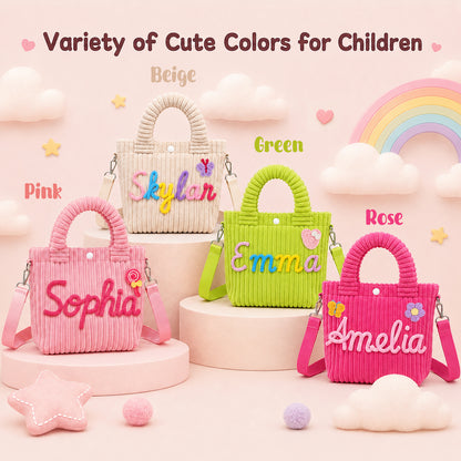 Personalized Corduroy Kids Handbag – Custom Name Shoulder & Tote Bag