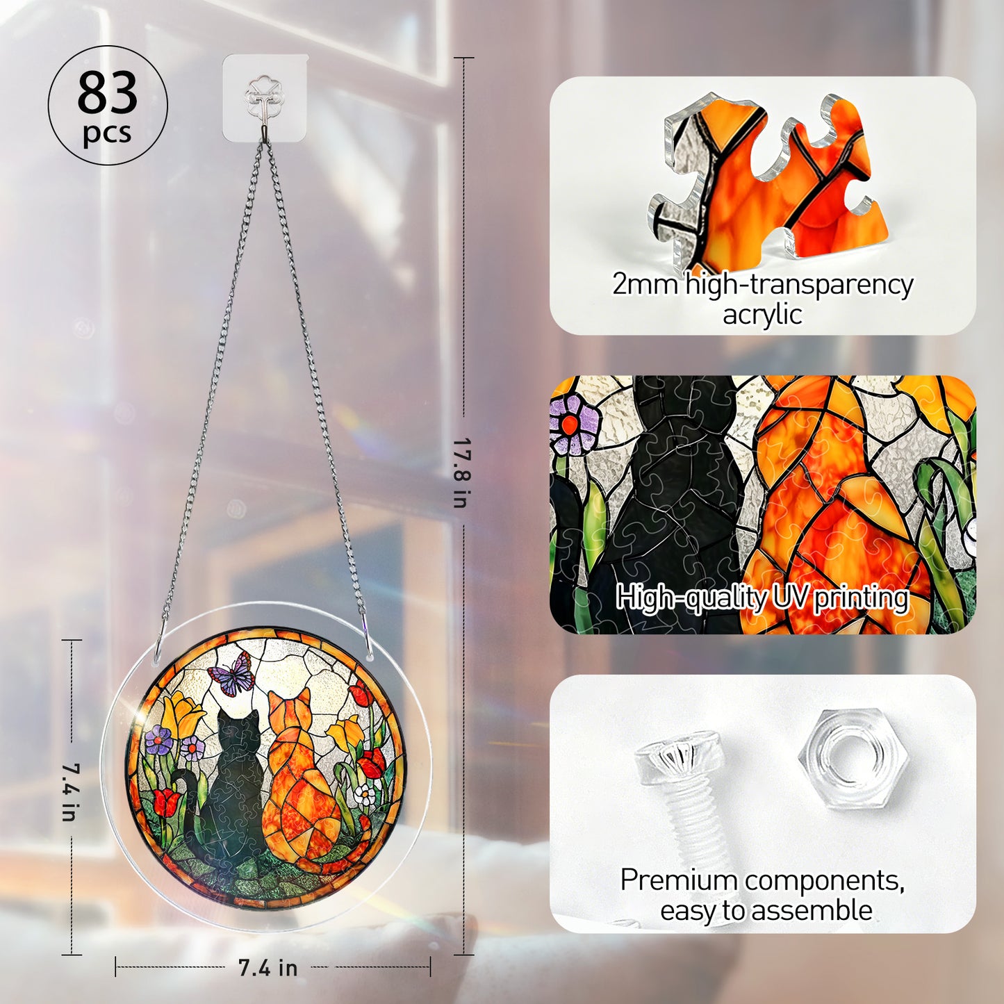 Acrylic Jigsaw Puzzle Suncatcher – Sunlit Cat Companions