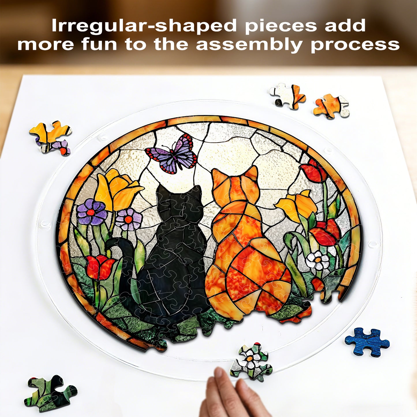 Acrylic Jigsaw Puzzle Suncatcher – Sunlit Cat Companions(LED Wood Base Edition)