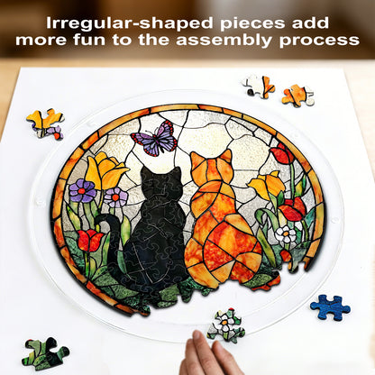 Acrylic Jigsaw Puzzle Suncatcher – Sunlit Cat Companions(LED Wood Base Edition)