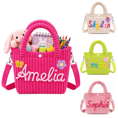 Personalized Corduroy Kids Handbag – Custom Name Shoulder & Tote Bag