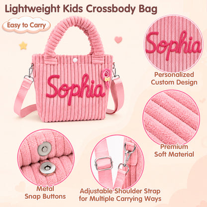Personalized Corduroy Kids Handbag – Custom Name Shoulder & Tote Bag