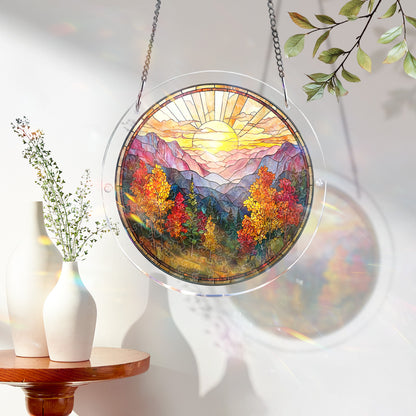 Acrylic Jigsaw Puzzle Suncatcher - Golden Autumn Mountain Sunrise