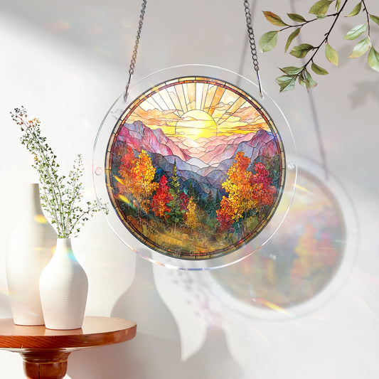Acrylic Jigsaw Puzzle Suncatcher - Golden Autumn Mountain Sunrise
