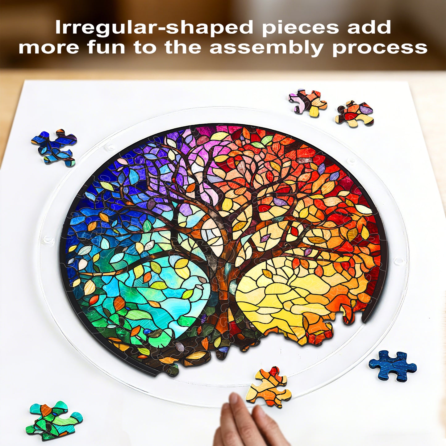 Acrylic Jigsaw Puzzle Suncatcher - Four Seasons Tree of Life(LED Wood Base Edition)