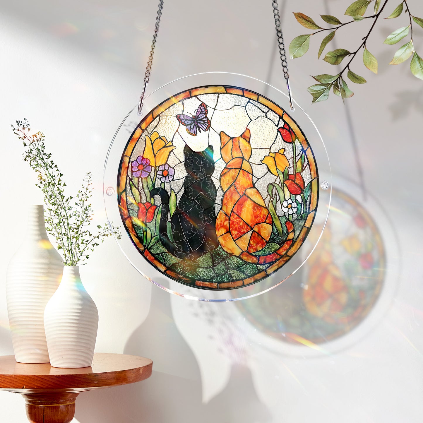 Acrylic Jigsaw Puzzle Suncatcher – Sunlit Cat Companions