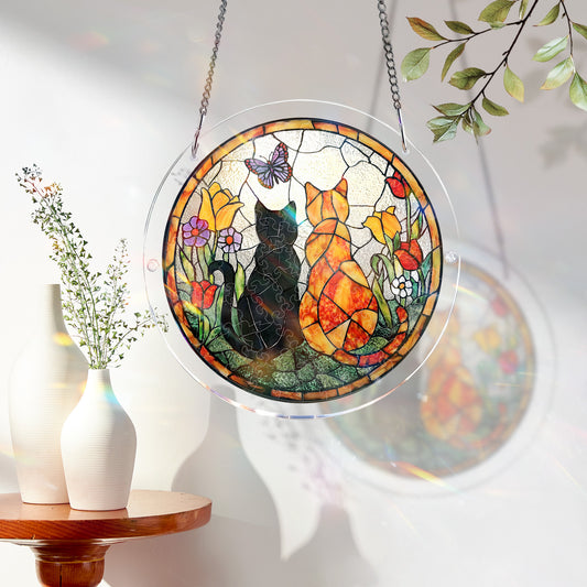 Acrylic Jigsaw Puzzle Suncatcher – Sunlit Cat Companions