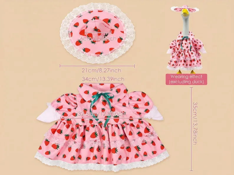 Cute Strawberry Porch Goose Outfit | Pink Goose Dress with Matching Hat