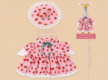 Cute Strawberry Porch Goose Outfit | Pink Goose Dress with Matching Hat