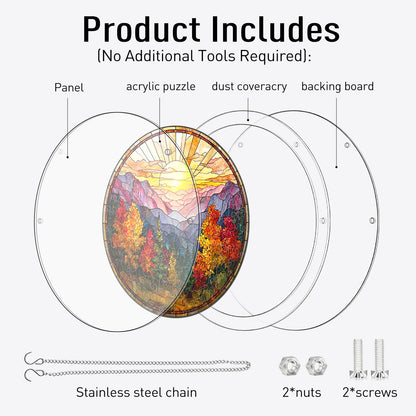 Acrylic Jigsaw Puzzle Suncatcher - Golden Autumn Mountain Sunrise