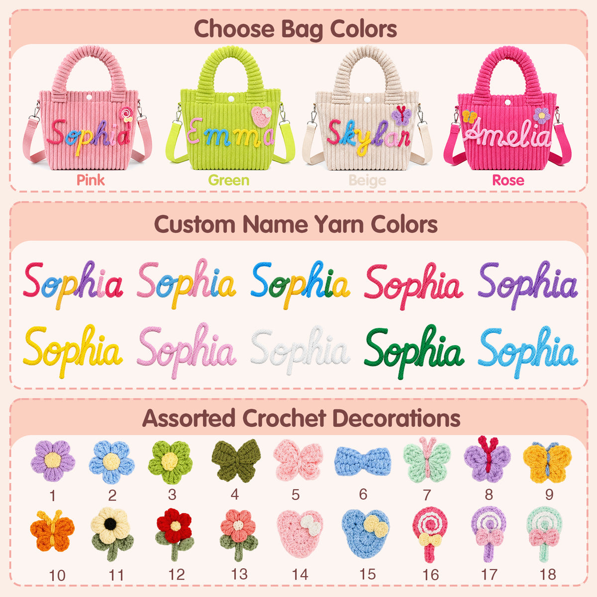 Personalized Corduroy Kids Handbag – Custom Name Shoulder & Tote Bag