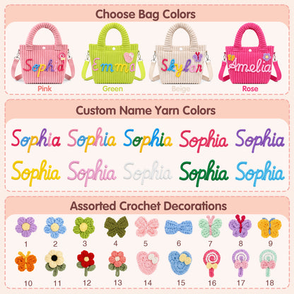 Personalized Corduroy Kids Handbag – Custom Name Shoulder & Tote Bag