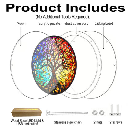 Acrylic Jigsaw Puzzle Suncatcher - Four Seasons Tree of Life(LED Wood Base Edition)