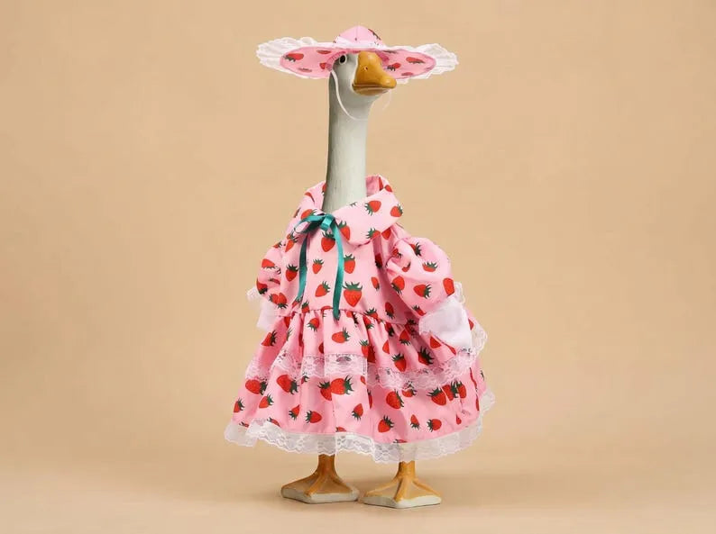 Cute Strawberry Porch Goose Outfit | Pink Goose Dress with Matching Hat
