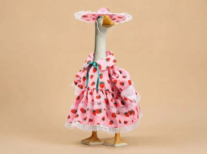 Cute Strawberry Porch Goose Outfit | Pink Goose Dress with Matching Hat