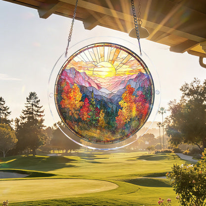 Acrylic Jigsaw Puzzle Suncatcher - Golden Autumn Mountain Sunrise