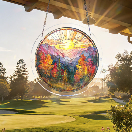 Acrylic Jigsaw Puzzle Suncatcher - Golden Autumn Mountain Sunrise