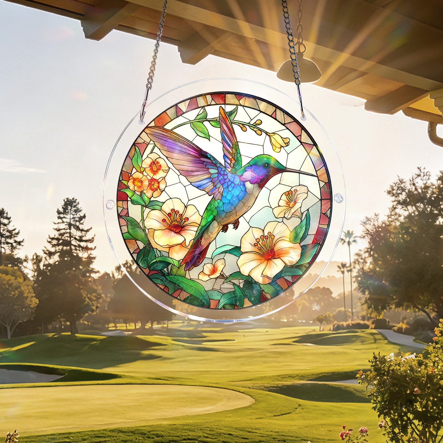 Acrylic Jigsaw Puzzle Suncatcher – Hummingbird Bloom
