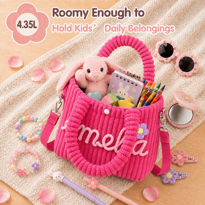 Personalized Corduroy Kids Handbag – Custom Name Shoulder & Tote Bag