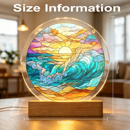 Acrylic Jigsaw Puzzle Suncatcher – Golden Tide Sunrise(LED Wood Base Edition)