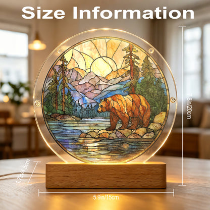 Acrylic Jigsaw Puzzle Suncatcher - Majestic Mountain Grizzly(LED Wood Base Edition)