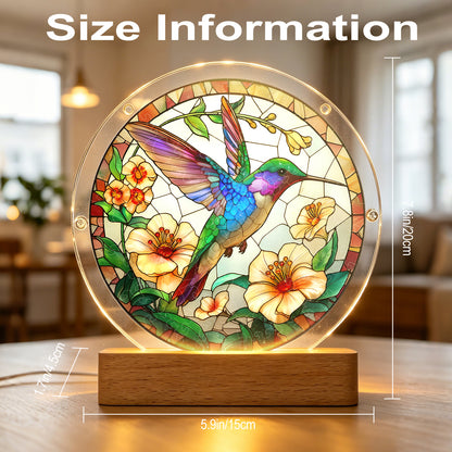 Acrylic Jigsaw Puzzle Suncatcher – Hummingbird Bloom(LED Wood Base Edition)
