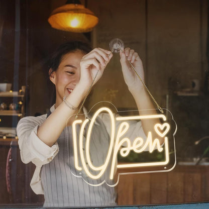 Dimmable "Open" LED Neon Sign: High-Visibility Decor for Small Businesses & Shops