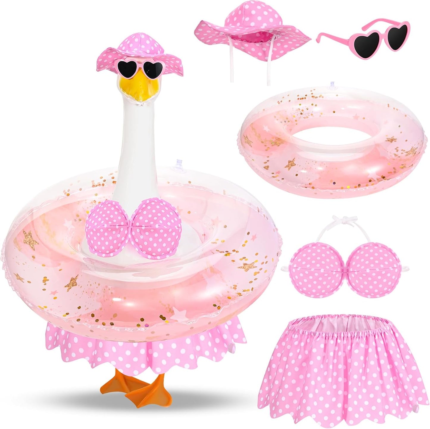 Pink Aloha" 5-Piece Hawaiian Bikini Set for 23" Porch Goose | Summer Island Vibes