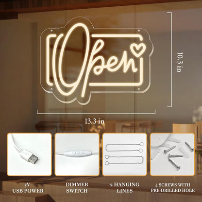 Dimmable "Open" LED Neon Sign: High-Visibility Decor for Small Businesses & Shops