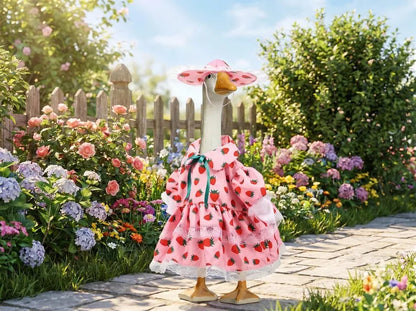 Cute Strawberry Porch Goose Outfit | Pink Goose Dress with Matching Hat